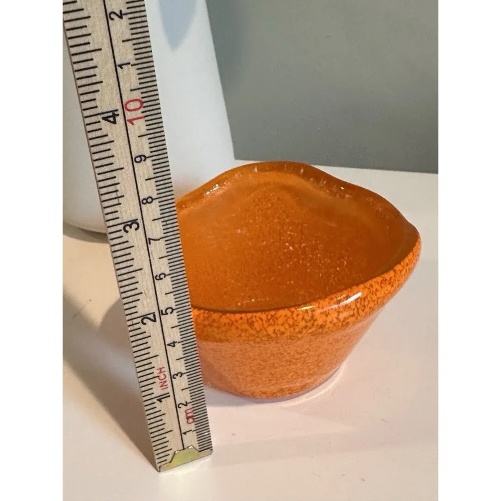 Mid Century Murano Style Orange Mottled Glass Mini Bowl Wavy Edge 3.5”